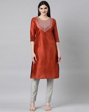 women embroidered a-line kurta