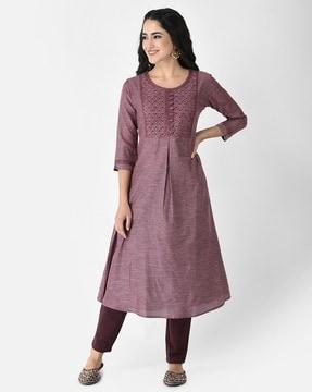 women embroidered a-line kurta