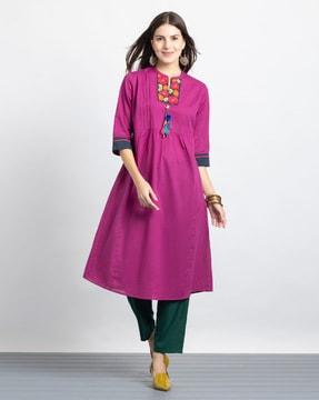 women embroidered a-line kurta