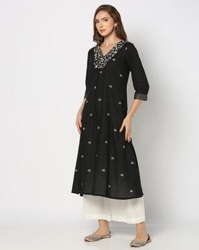 women embroidered a-line kurta