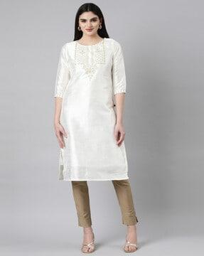 women embroidered a-line kurta