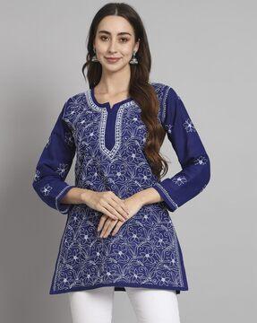 women embroidered a-line kurti