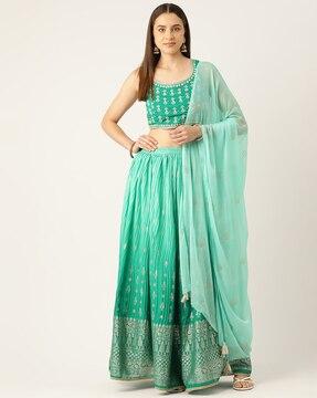 women embroidered a-line lehenga choli set with dupatta