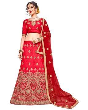 women embroidered a-line lehenga choli set with dupatta