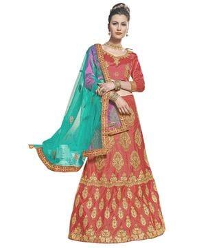 women embroidered a-line lehenga choli set with dupatta