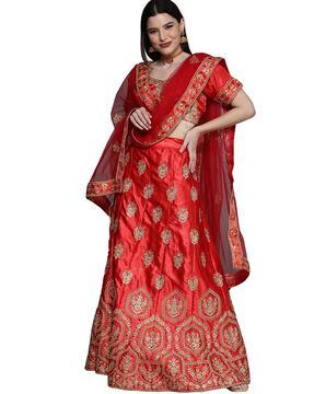 women embroidered a-line lehenga choli set with dupatta