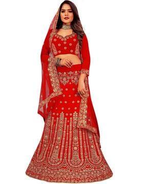 women embroidered a-line lehenga choli set with dupatta