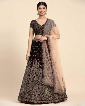 women embroidered a-line lehenga choli set with dupatta