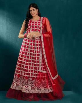 women embroidered a-line lehenga choli set with dupatta