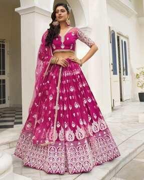 women embroidered a-line lehenga choli set with dupatta