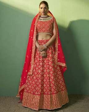 women embroidered a-line lehenga with choli & dupatta