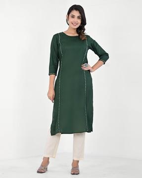 women embroidered a-line tunic with round neck