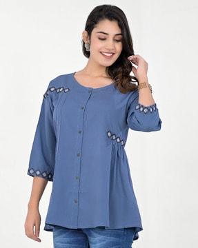 women embroidered a-line tunic with round neck