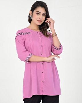 women embroidered a-line tunic with round neck