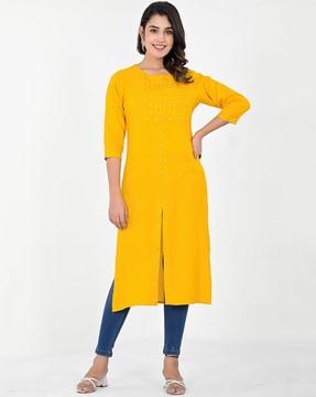 women embroidered a-line tunic with round neck