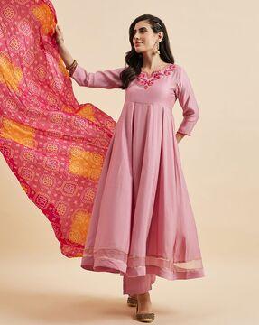 women embroidered anarkali kurta set