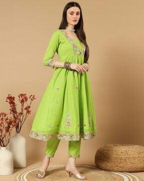 women embroidered anarkali kurta set