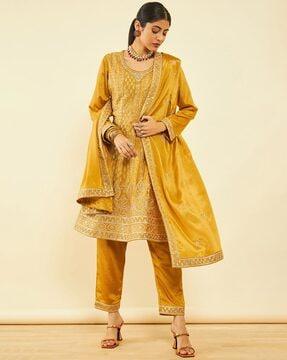 women embroidered anarkali kurta suit set