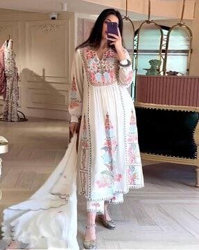 women embroidered anarkali kurta suit set