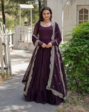 women embroidered anarkali kurta suit set