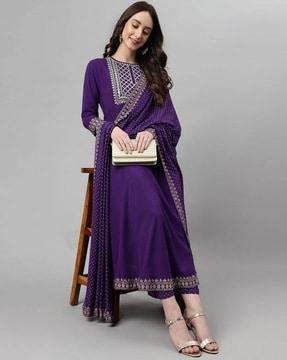 women embroidered anarkali kurta suit set