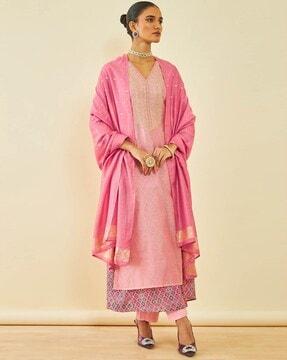 women embroidered anarkali kurta with pants & dupatta