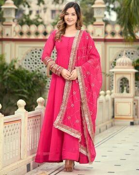 women embroidered anarkali kurta with pants & dupatta