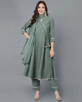 women embroidered anarkali kurta with pants & dupatta