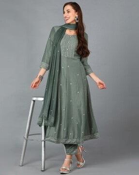 women embroidered anarkali kurta with pants & dupatta