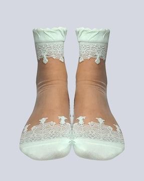 women embroidered ankle-length socks