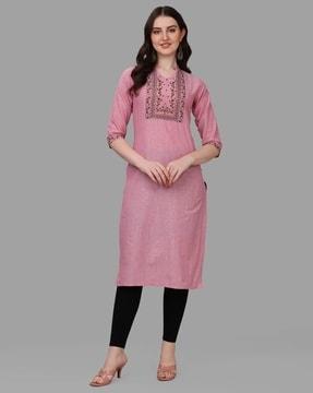 women embroidered back darts straight kurta