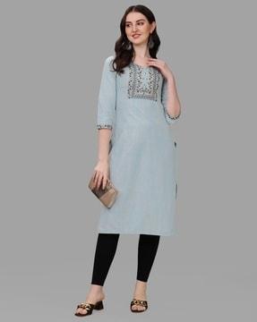 women embroidered back darts straight kurta