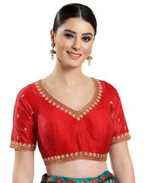 women embroidered back-open blouse with tie-up