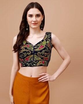 women embroidered back open blouse