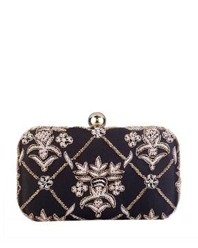 women embroidered box clutch with detachable sling strap