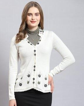 women embroidered button-front cardigan