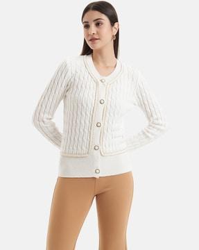 women embroidered cardigan with ribbed hem