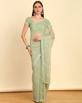 women embroidered chiffon saree with border