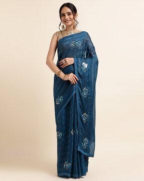 women embroidered chiffon saree