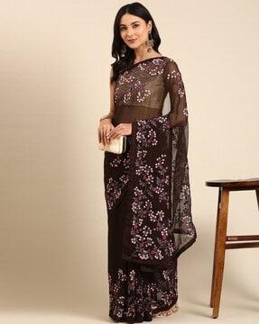women embroidered chiffon saree