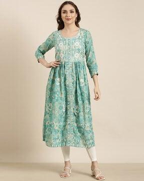 women embroidered chikankari anarkali kurta