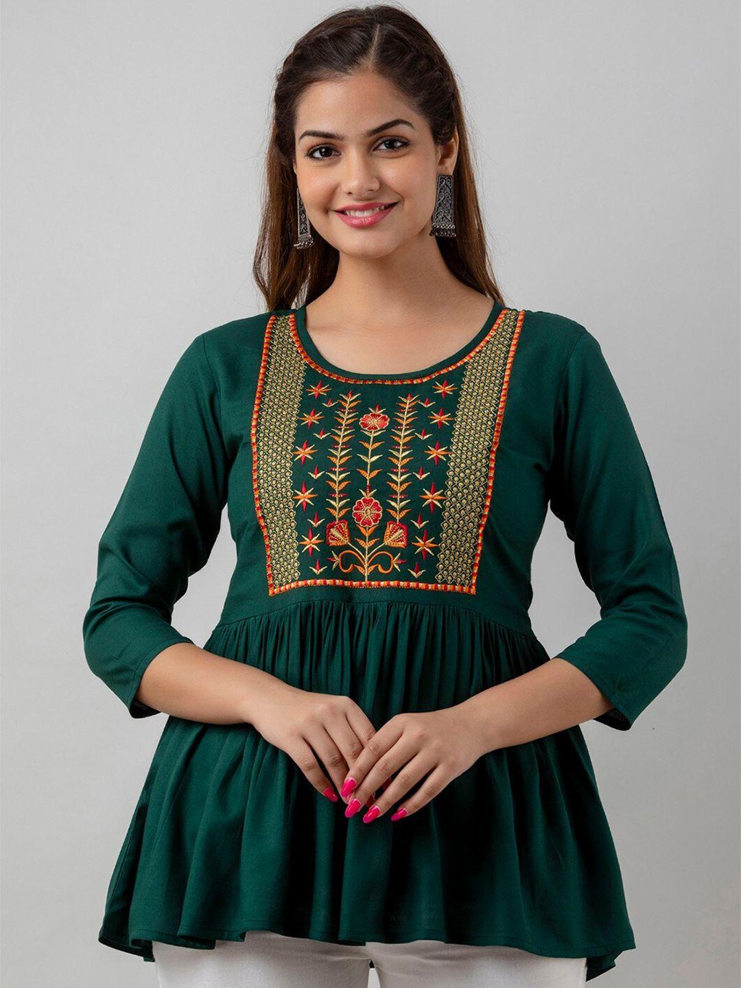 women embroidered cinched waist top