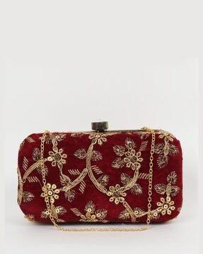 women embroidered clutch with chain strap