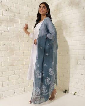 women embroidered cotton silk dupatta