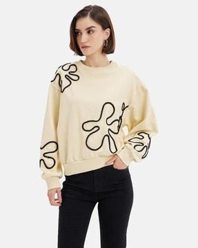 women embroidered crew-neck sweatshirt