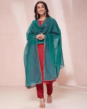 women embroidered dupatta with contrast tipping