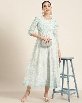 women embroidered fit & flare dress