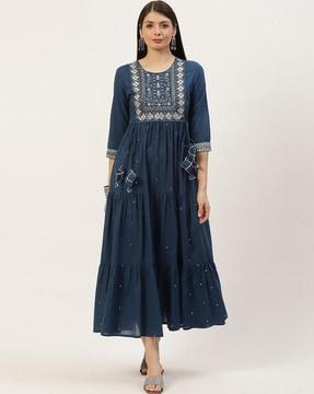 women embroidered fit & flare dress