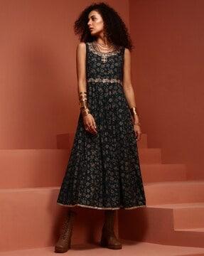 women embroidered fit & flare dress