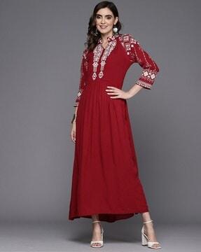 women embroidered fit & flare dress